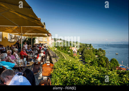 Restaurant mit Panoramablick, Meersburg, Bodensee, Baden-Württemberg, Deutschland Stockfoto