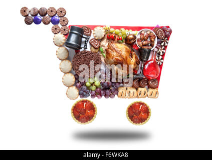 Thanksgiving und Weihnachten Lebensmittel in Form von einem Warenkorb-symbol Stockfoto