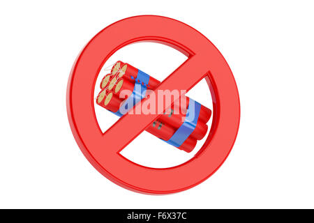 Bombe in Verbotszeichen isoliert auf weißem Hintergrund Stockfoto