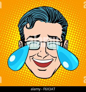Retro-Emoji Tränen Freude Mann Gesicht Stock Vektor