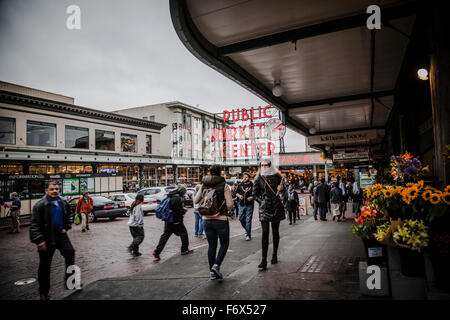 Eingang der Pike Place Market in Seattle, Washington State Stockfoto