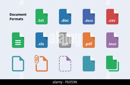 Datei-Formate der Dokument-icons Stock Vektor