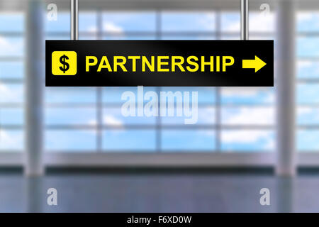 partnership word on airport sign board with blurred background Stockfoto