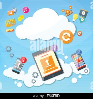 Tablet Telefon Cloud Technologie Sinchronization Wohnung Stock Vektor