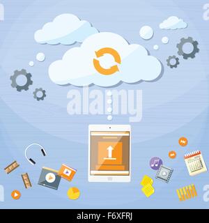 Tablet Telefon Cloud Technologie Sinchronization Wohnung Stock Vektor