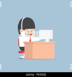 Geschäftsmann arbeiten als ein Call-Center mit Kopfhörer und Computer, Vektor, EPS10 Stock Vektor