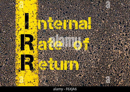 Concept image of Business Acronym IRR as Internal rate Of Return written over road marking yellow paint line. Stockfoto