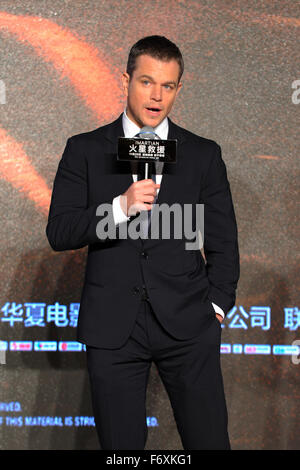 Peking, China. 20. November 2015. Formmitglied Matt Damon besucht die Premiere von "The Martian" in Peking, Hauptstadt von China, 20. November 2015. "Mars" wird am 25 November chinesischen Kinos. © Zhao Dingzhe/Xinhua/Alamy Live-Nachrichten Stockfoto