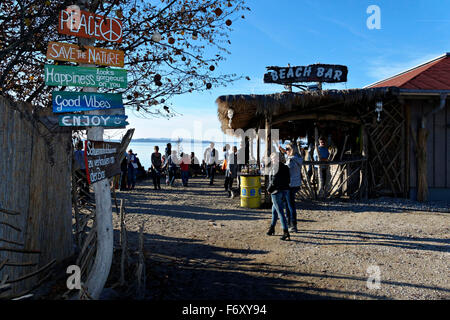 Beach Bar Vorland, Feldwieser Bucht, Chiemsee, Oberbayern, Deutschland, Europa. Stockfoto