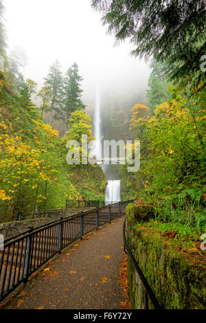 Gang mit Multnomah Wasserfall in Oregon Stockfoto