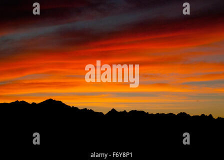 Sonnenuntergang über den Sawtooth Mountains, Idaho Stockfoto