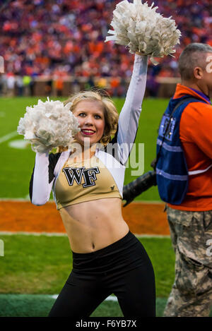 Clemson, SC, USA. 21. November 2015. Wake Forest Demon Deacons Tänzer während der NCAA Football-Spiel zwischen Wake Forest und Clemson im Memorial Stadium in Clemson, SC. David Bräutigam/CSM Stockfoto