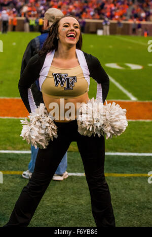 Clemson, SC, USA. 21. November 2015. Wake Forest Demon Deacons Tänzer während der NCAA Football-Spiel zwischen Wake Forest und Clemson im Memorial Stadium in Clemson, SC. David Bräutigam/CSM Stockfoto