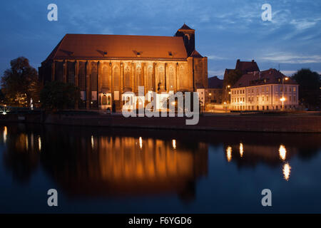 Breslau in Polen, Sand Island (Wyspa Piasek), Kirche unserer lieben Frau auf Sand bei Nacht am Fluß Odra (Oder), gehen 14. Jahrhundert Stockfoto