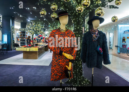 Paris, Frankreich, Weihnachtsdeco, Luxury Clothing Display Shopping, französische Kaufhäuser, "Le Bon Marché" Modezentrum Interieur Stockfoto