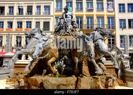 Fontaine Bartholdi in Place des Terreaux in Lyon, Frankreich Stockfoto