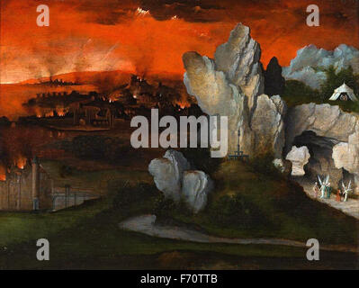 Joachim Patinir - Landschaft mit der Zerstörung von Sodom und Gomorra Stockfoto