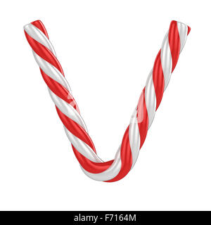Christmas Candy Cane Schriftart - Buchstabe V Stockfoto
