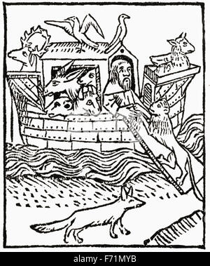 Noahs Arche. Nach einem Holzschnitt von Caxtons goldene Legende, 1483. Stockfoto