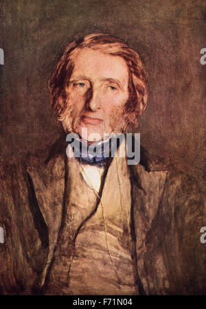 John Ruskin, 1819 – 1900.   Englischer Kunstkritiker der viktorianischen Ära, Kunstmäzen, Zeichner, Aquarellist, herausragende soziale Denker und Philanthrop.  Nach dem Aquarell von Sir Hubert von Herkomer. Stockfoto