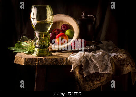Stillleben in grün & rot Stockfoto