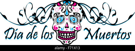 Dia de Los Muertos Totenkopf Logo Text Stockfoto