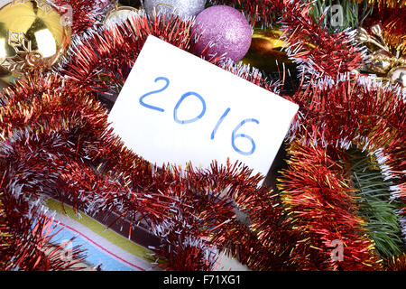 Frohes neues Jahr 2016, hand schreiben, Aquarell Vintage Konzept, Frohe Weihnachten Stockfoto