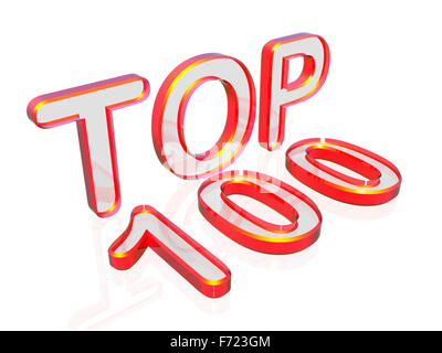 3D Text TOP 100 isoliert auf weißem Hintergrund Stockfoto