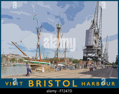 Ein Plakat Stil Illustration aus einem Foto des Hafen von Bristol, Bristol, England, UK Stockfoto