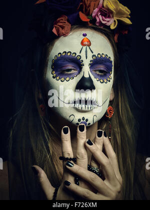 La Muerte. Klassische mexikanische Tag des Todes Make-up Stockfoto