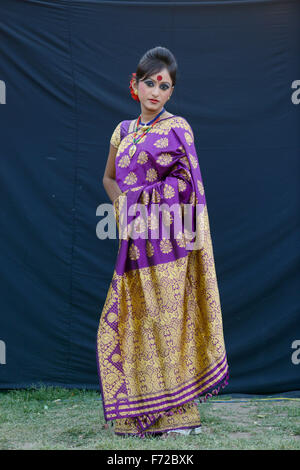 Assamesisch stehende Frau Saree Seide, Assam, Indien, Asien - Herr #786 Stockfoto