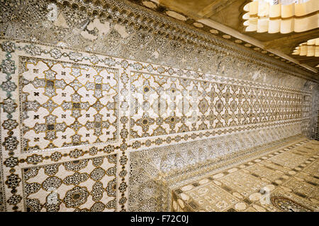 Sheesh Mahal Decke, Amer Fort, Jaipur, Rajasthan, Indien, Asien Stockfoto