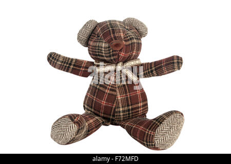 Teddybär Spielzeug isoliert auf weiss, Stoff Stockfoto