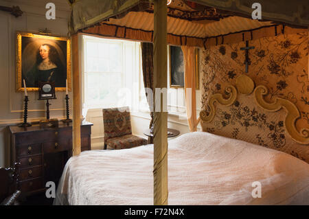 Das Kings Zimmer - Schlafzimmer in Traquair House, Innerleithen, Gunion, Schottland. Stockfoto