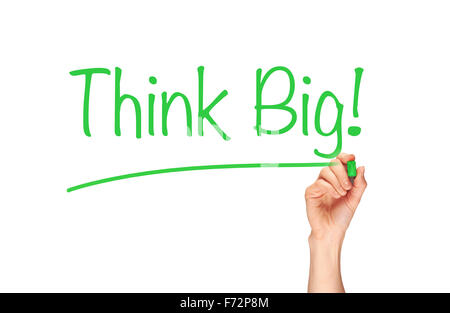 Think Big, Marker auf einen klaren Bildschirm geschrieben. Stockfoto