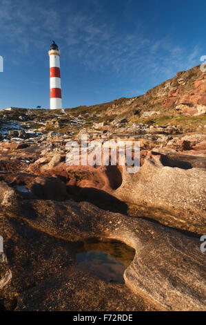 Tarbat Ness Leuchtturm in Moray Firth, Ross-Shire, Schottland, Großbritannien. Stockfoto