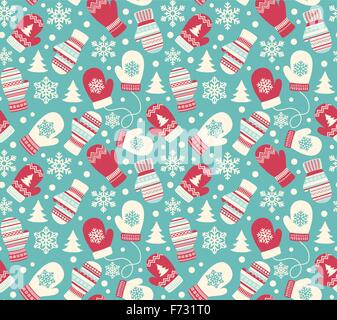 Nahtlose Winterurlaub Muster mit Handschuhe Handschuhe und Snowfla Stock Vektor