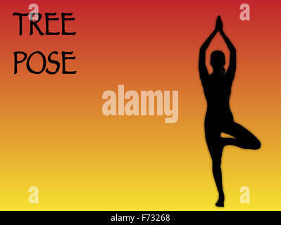 Eine Yoga-Frau Baumpose auf einem farbigen Hintergrund durchführen Stockfoto