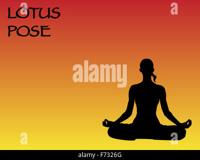 Eine Yoga-Frau Lotus Pose auf einem farbigen Hintergrund durchführen Stockfoto