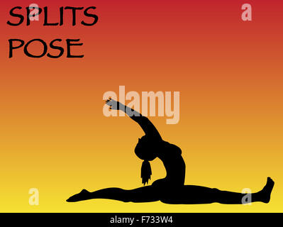 Eine Yoga-Frau teilt Pose auf einem farbigen Hintergrund durchführen Stockfoto
