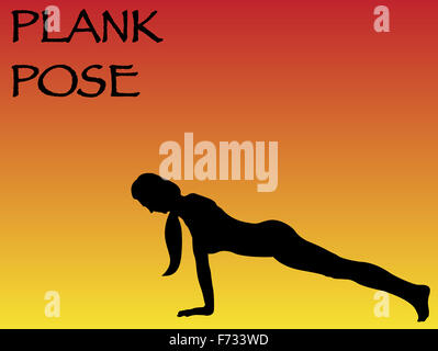 Eine Yoga-Frau Plank Pose auf einem farbigen Hintergrund durchführen Stockfoto