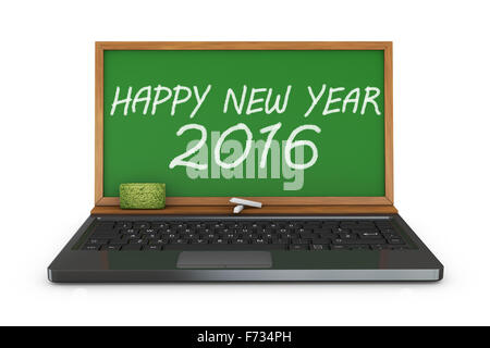 Notebook und Tafel mit der Aufschrift frohes neues Jahr 2016 Stockfoto