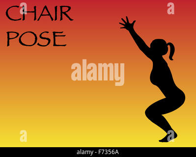 Eine Yoga-Frau Stuhl Pose auf einem farbigen Hintergrund durchführen Stockfoto