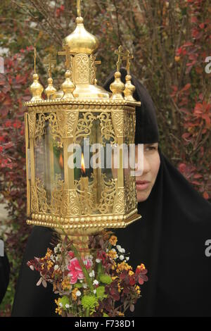 Israel, Ein Karem, der russisch-orthodoxen Visitation Day Zeremonie durch Marias Feder Stockfoto