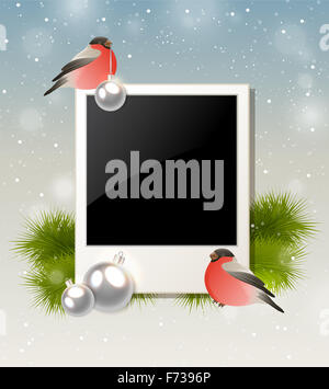 Weihnachten Hintergrund mit Gimpel und Foto Stockfoto