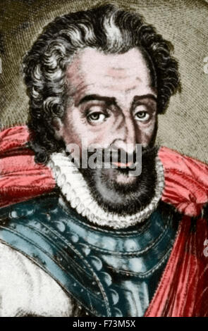 Heinrich IV. von Frankreich (1553 – 1610). König von Navarra als Heinrich III. von 1572-1610 und König von Frankreich von 1589-1610. Porträt. Gravur. Farbige. Stockfoto