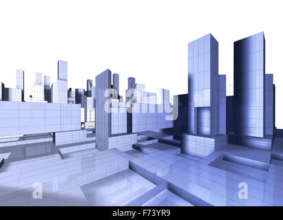 3D Bild der Stadt Blaupause mit Wolkenkratzer und Straße Stockfoto