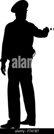 Schwarze Silhouetten Polizist mit einem Stab auf weißen Zeitmessung Stock Vektor