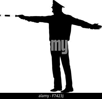 Schwarze Silhouetten Polizist mit einem Stab auf weißen Zeitmessung Stock Vektor