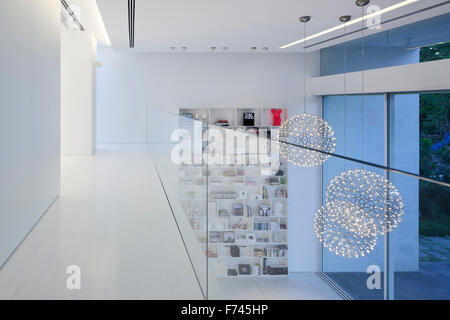 Glas-Geländer in doppelter Höhe Innenraum des modernen weißen Haus, Israel, Nahost Stockfoto